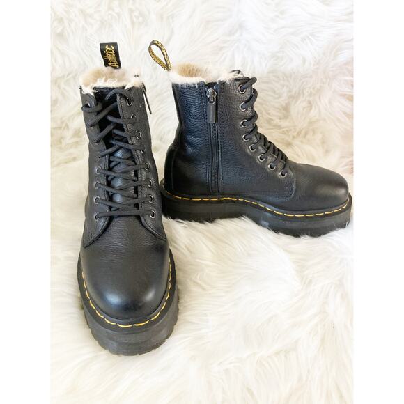 DR MARTENS Jadon Faux Fur Black Platform Leather Combat Boots 7 - Picture 8 of 11